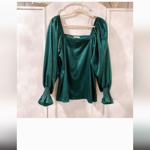 Lida Kate Emerald Green Square Neck Blouse Size M. Fits like a L/XL - Picture 4 of 7